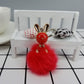 Sitting Long-Ear Bunny Hairy Ball Keychain, Faux Rabbit/Fox Fur Acrylic Pendant