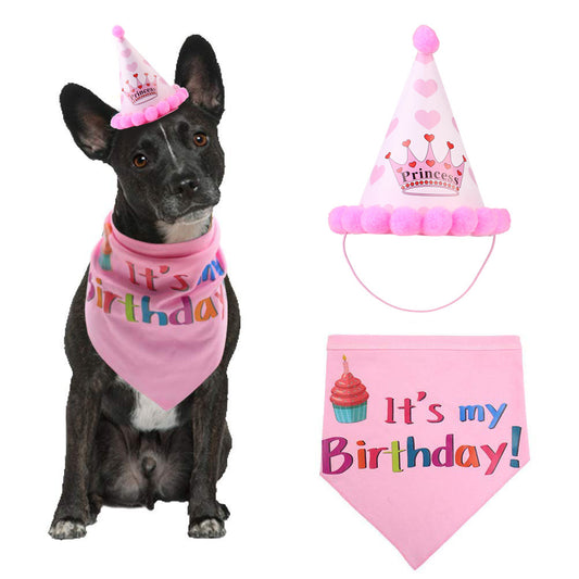 Dog Birthday Hat, Pet Party Crown & Saliva Towel Set (Cloth, Polyester Cotton & Paper)