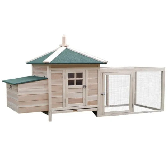 Wooden Chicken Coop – Pine Wood Hen House with Run, Nesting Box & Weather-Resistant Roof