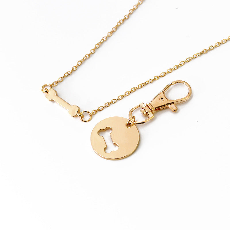 2pcs Set Dog Bone Matching Charm Necklace & Keychain Jewelry