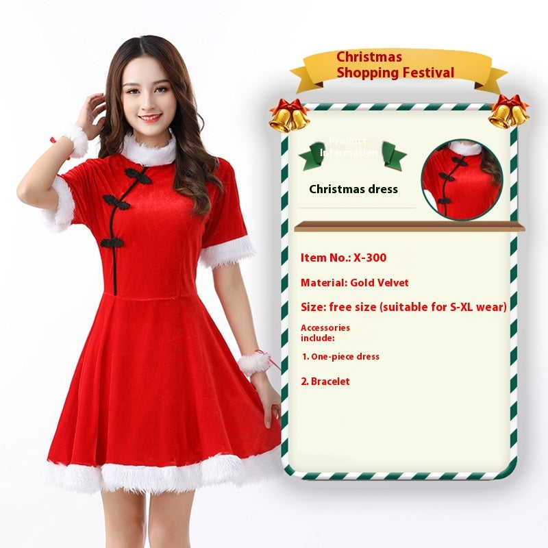 Christmas Bunny Cosplay Uniform, Gold Velvet Women’s Costume Set (Free Size)