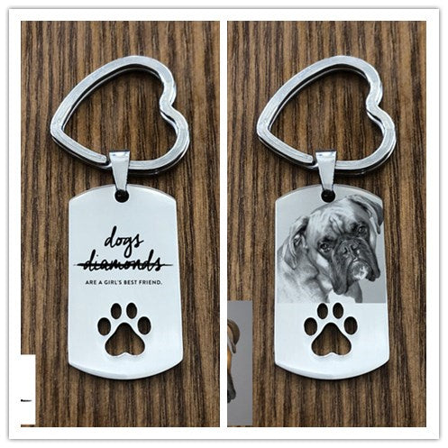 Custom DIY Dog Tag Photo Keychain, Stainless Steel Engraved Pet Portrait Keepsake