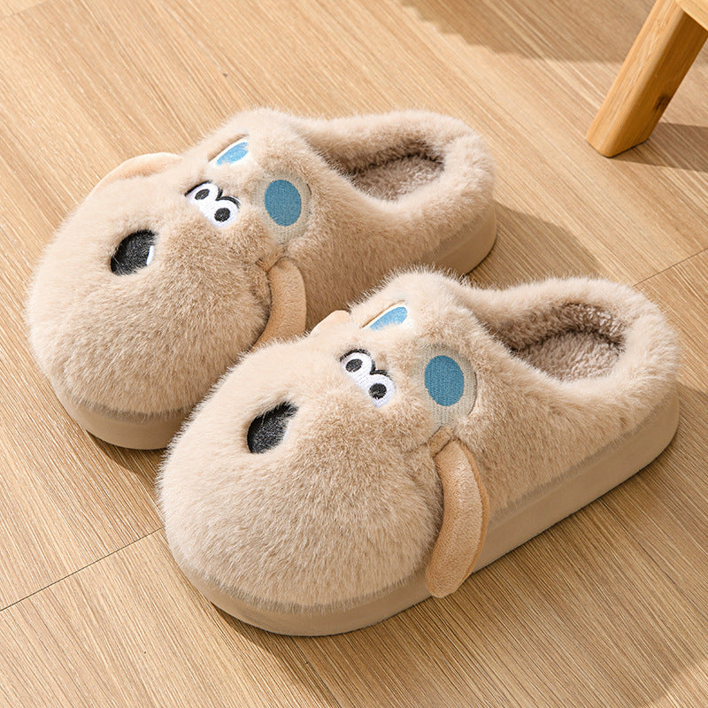 Cute Cartoon Dog Plush Slippers, Winter Couple Indoor Warm Non-slip Home Shoes