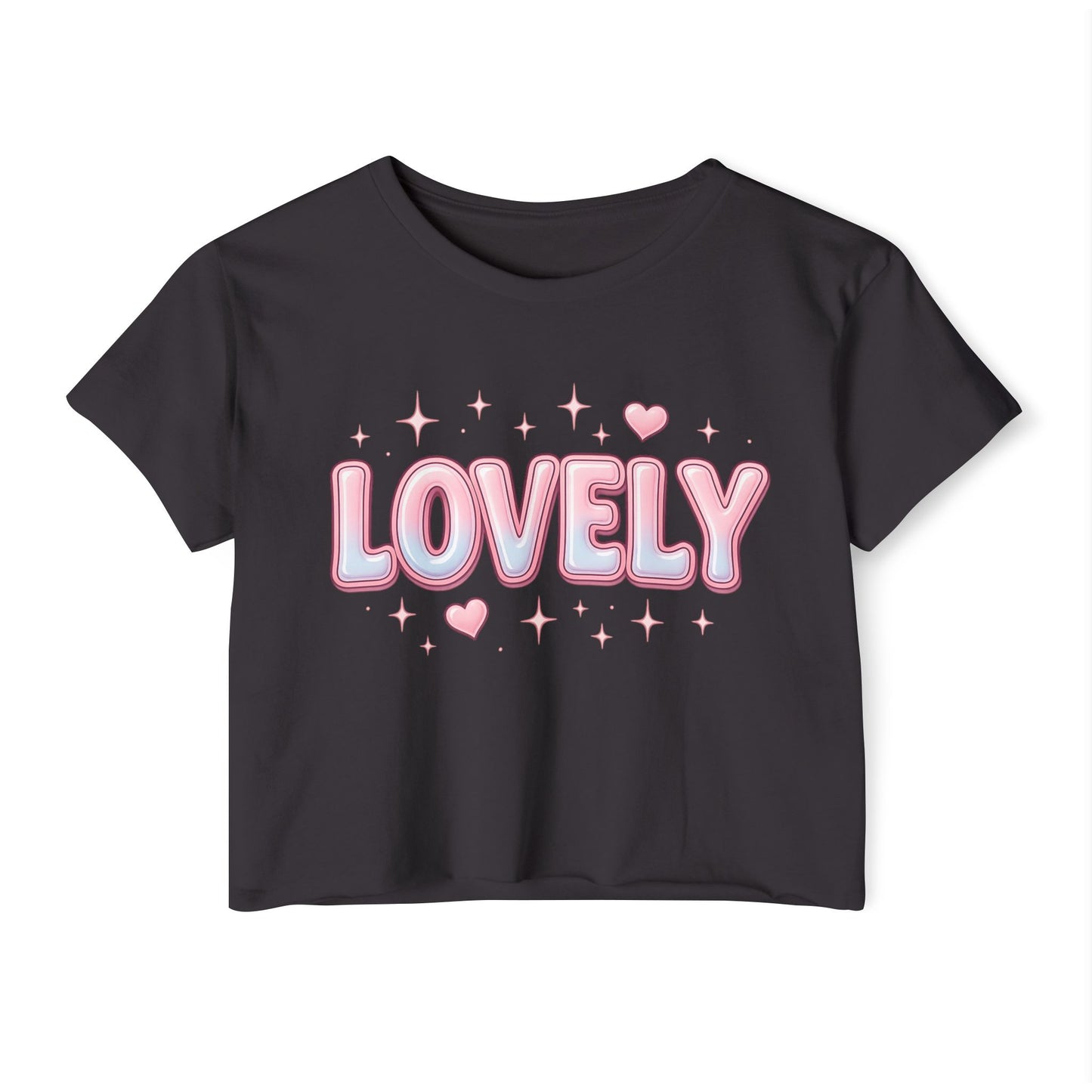 Lovely Crop Top | Cute Pink 'LOVELY' Graphic Festival Tee for Women