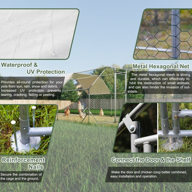 10×13 ft Flat Top Metal Chicken Coop – Heavy-Duty Outdoor Enclosure with Waterproof Tarp