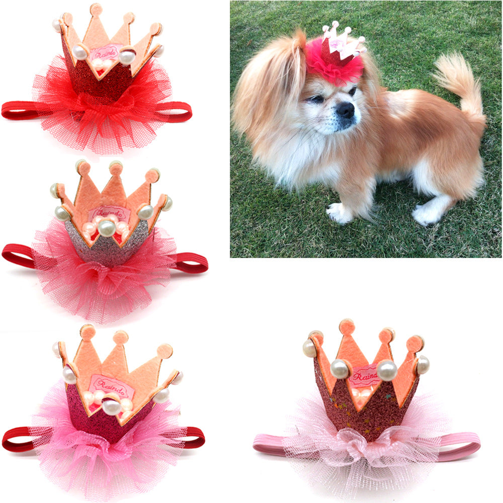 Princess-Style Mesh Crown Hat for Pets, Birthday Party Headwear for Dogs & Cats