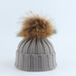 Parent–Child Thermal Knit Hat Set, Winter Raccoon Fur Pom Beanie for Kids & Adults