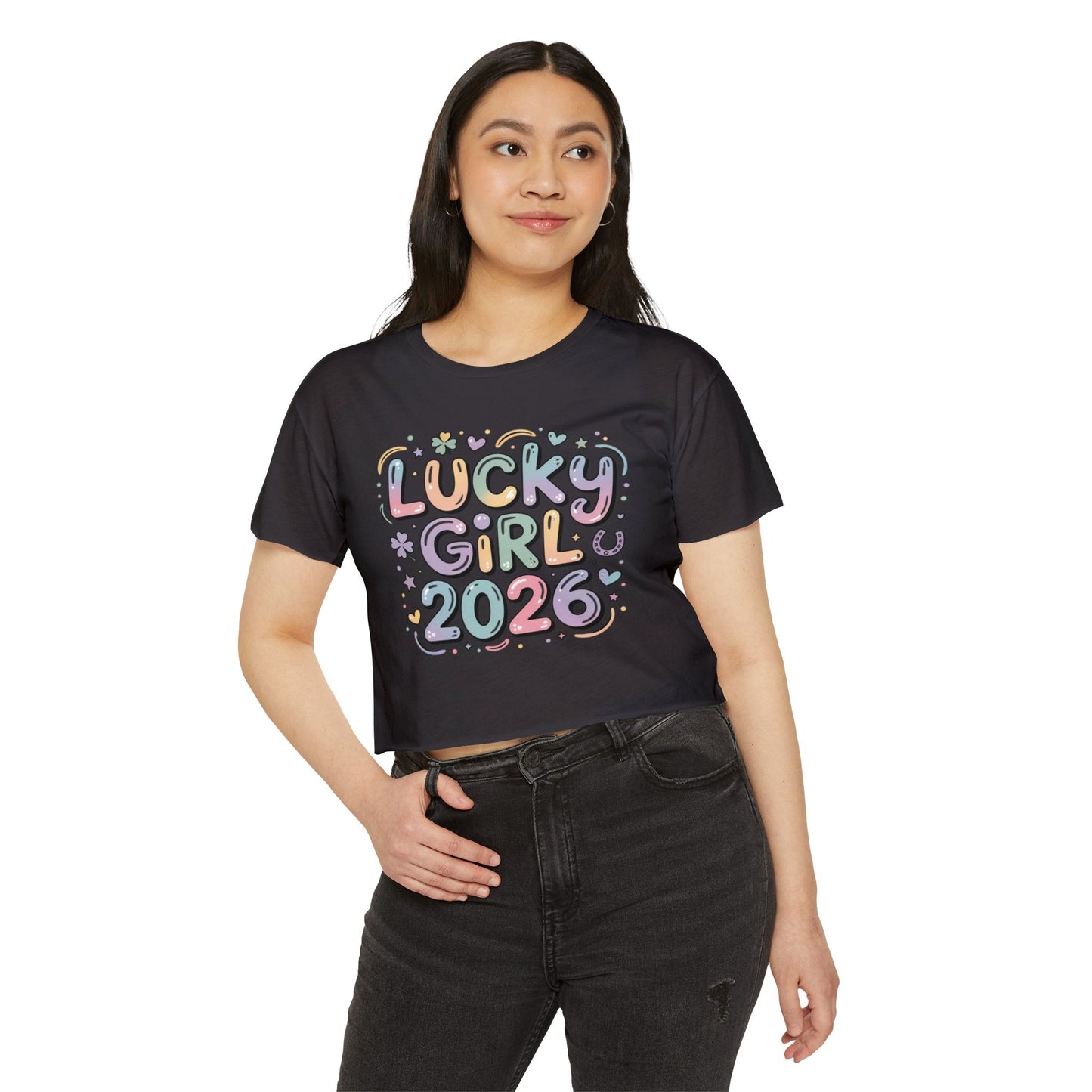 Lucky Girl 2026 Crop Top | Cute Pastel Festival Tee