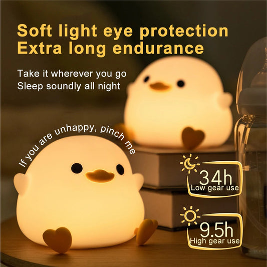 Doudou Duck Silicone Alarm Lamp – USB Rechargeable Bedside Ambience Night Light with Timer
