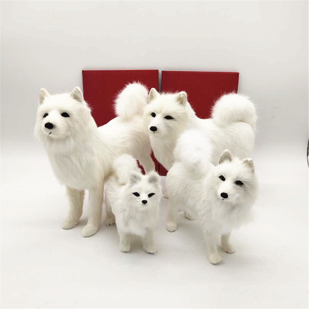 White Samoyed Home Ornament, Handmade Bionic Dog Craft (Rabbit Fur Material)
