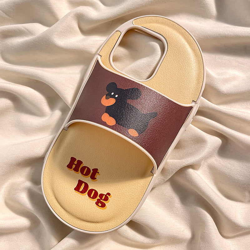 Cartoon Dog Slippers Phone Case, Cute Creative Soft Rubber Cover for iPhone 11–15 Series