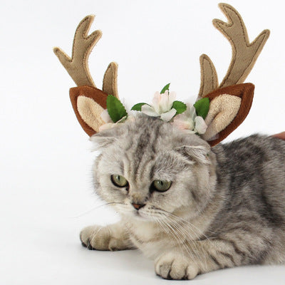 Christmas Pet Hat, Short Plush Holiday Hat for Cats & Dogs (Universal Fit)