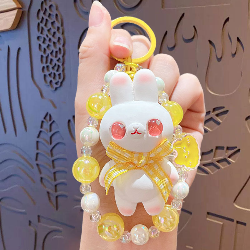 Cartoon Beaded Cute Bunny Doll Keychain, Acrylic Charm Accessory