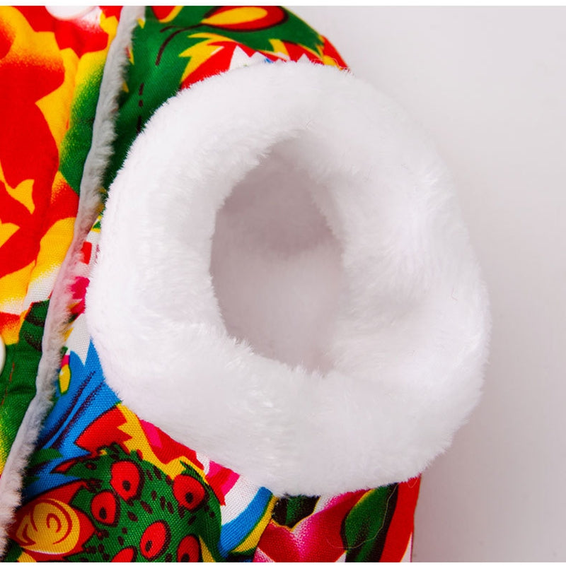 Winter Warm Dog Vest with D-Ring, Plush-Lined Floral Dog Jacket (Chinese Folk Style)