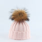 Parent–Child Thermal Knit Hat Set, Winter Raccoon Fur Pom Beanie for Kids & Adults
