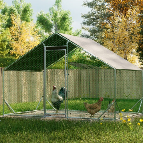 Large Metal Chicken Coop – Walk-In Hen Run with Galvanized Wire, Waterproof & UV-Resistant Cover for Chickens, Ducks, Rabbits, and Outdoor Pets