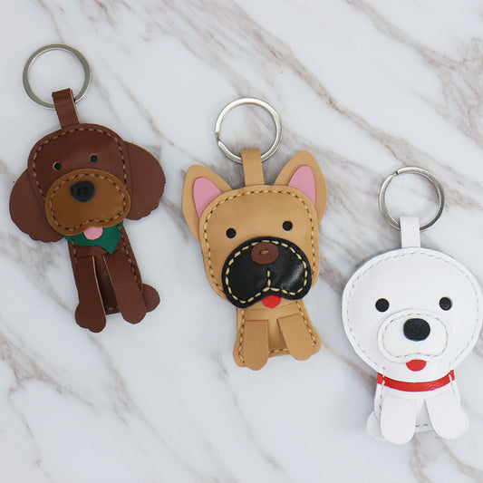 Fashion Simple Dog Modeling Handmade Leather Keychain