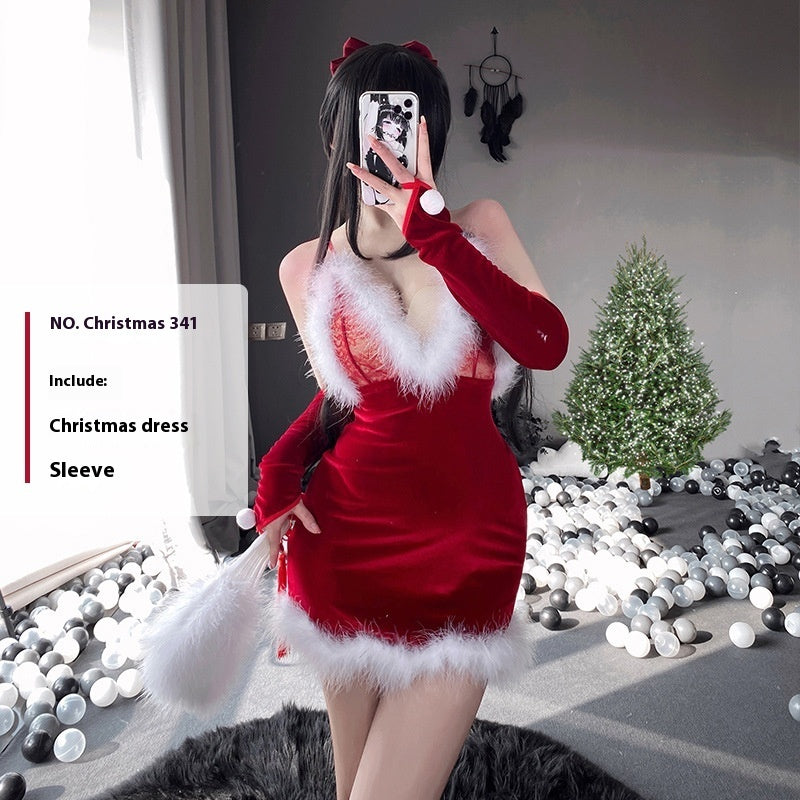 Christmas Bunny Cosplay Uniform, Gold Velvet Women’s Costume Set (Free Size)