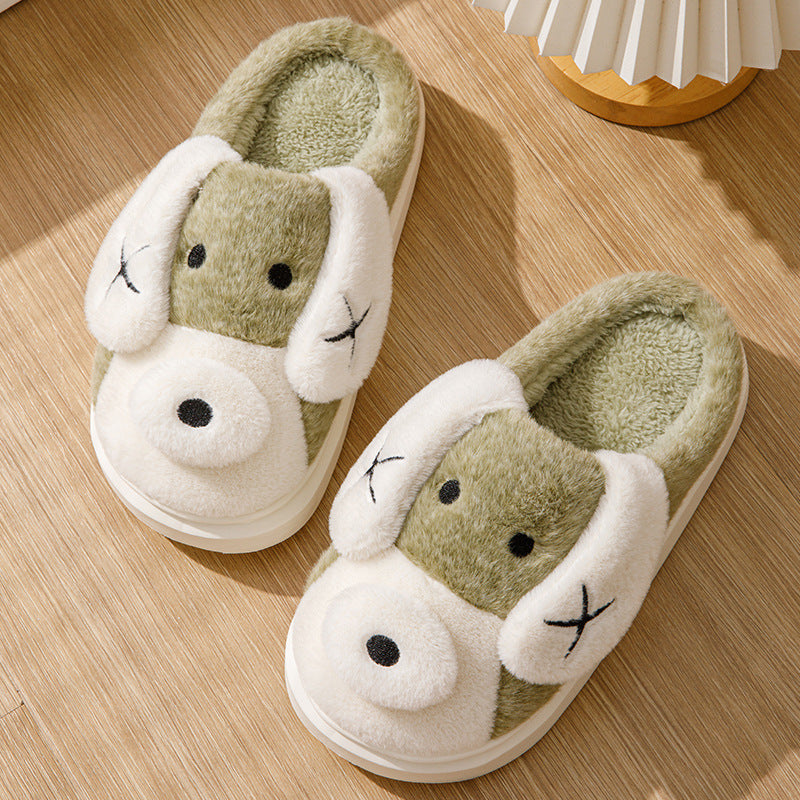 Cute Cartoon Dog Plush Slippers, Winter Warm Non-slip Indoor Thick Bottom House Shoes