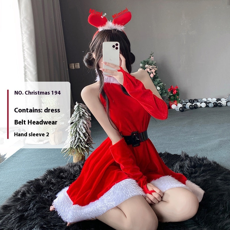Christmas Bunny Cosplay Uniform, Gold Velvet Women’s Costume Set (Free Size)