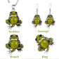 European Charm: Opal Cute Frog Alloy Jewelry Set (Ring, Earrings & Necklace).