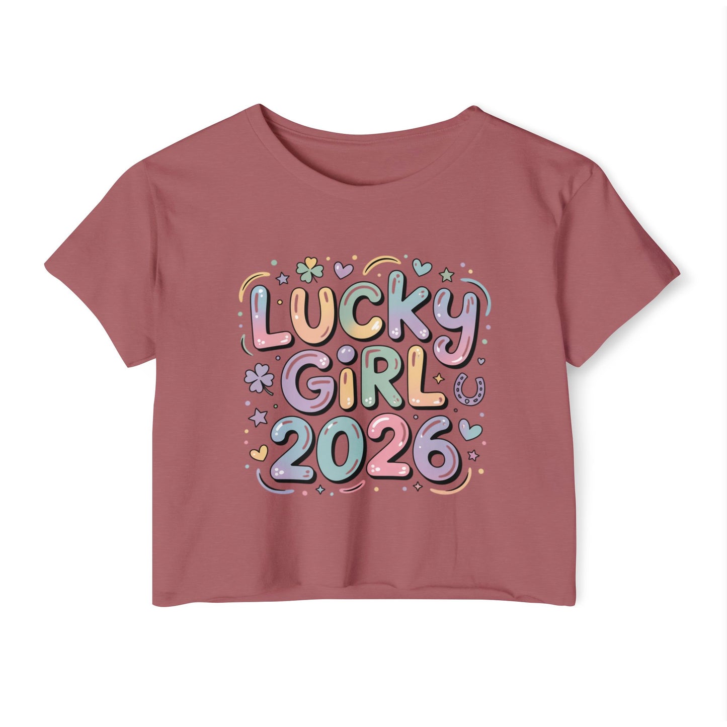 Lucky Girl 2026 Crop Top | Cute Pastel Festival Tee