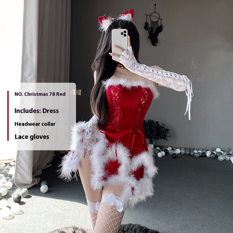 Christmas Bunny Cosplay Uniform, Gold Velvet Women’s Costume Set (Free Size)