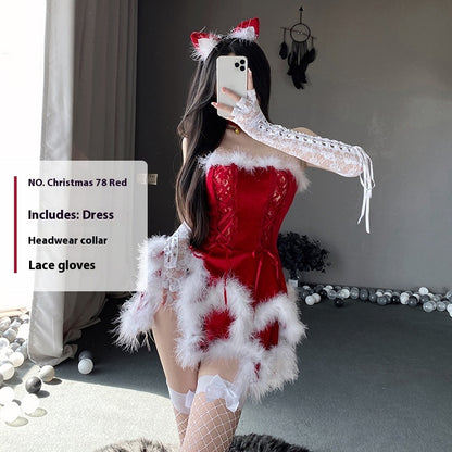 Christmas Bunny Cosplay Uniform, Gold Velvet Women’s Costume Set (Free Size)