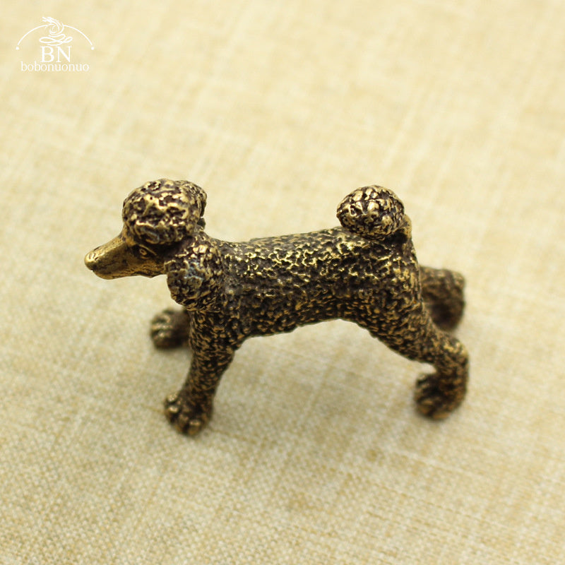Retro Pure Copper Solid Poodle Dog Ornament, Mini Metal Animal Décor