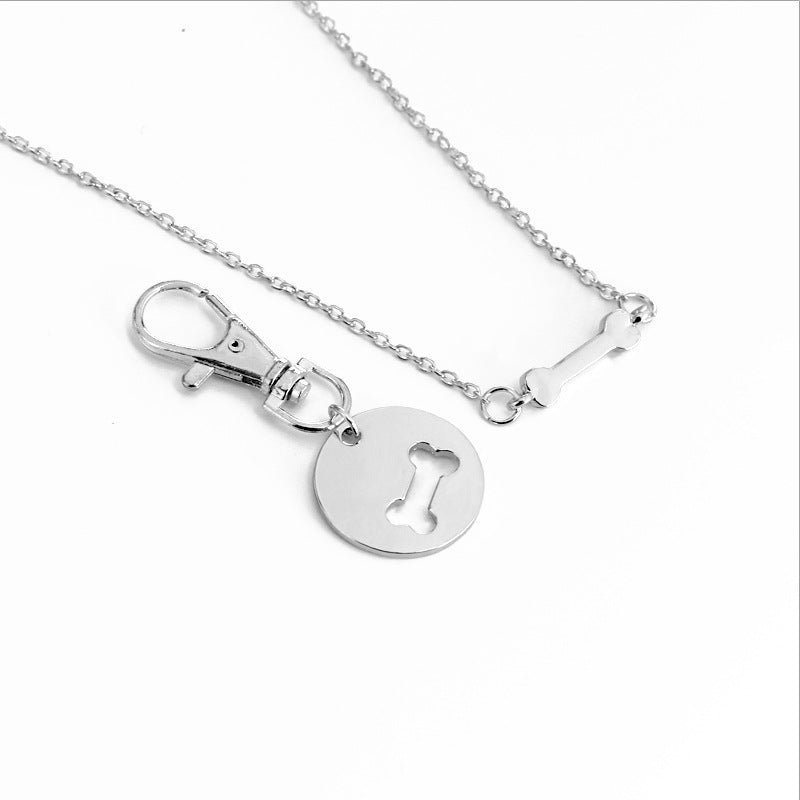 2pcs Set Dog Bone Matching Charm Necklace & Keychain Jewelry