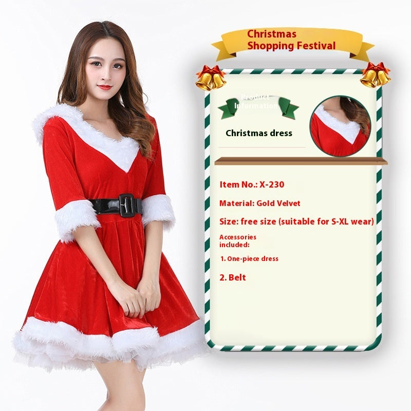 Christmas Bunny Cosplay Uniform, Gold Velvet Women’s Costume Set (Free Size)