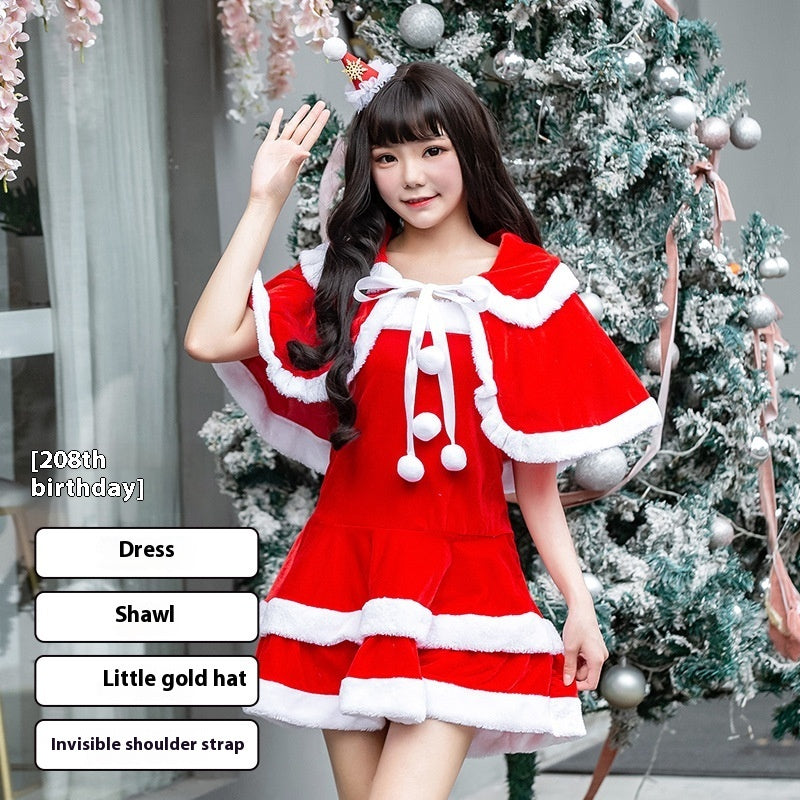 Christmas Bunny Cosplay Uniform, Gold Velvet Women’s Costume Set (Free Size)