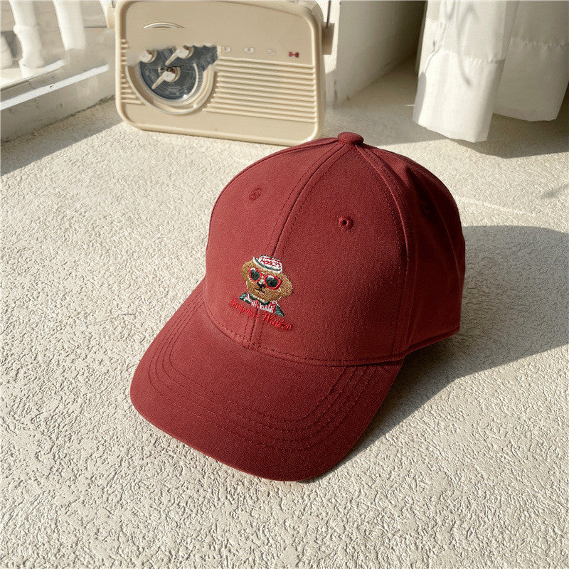 Fashion Kids Baseball Cap, Red Frame Brown Dog Design Cotton Hat for Spring & Autumn