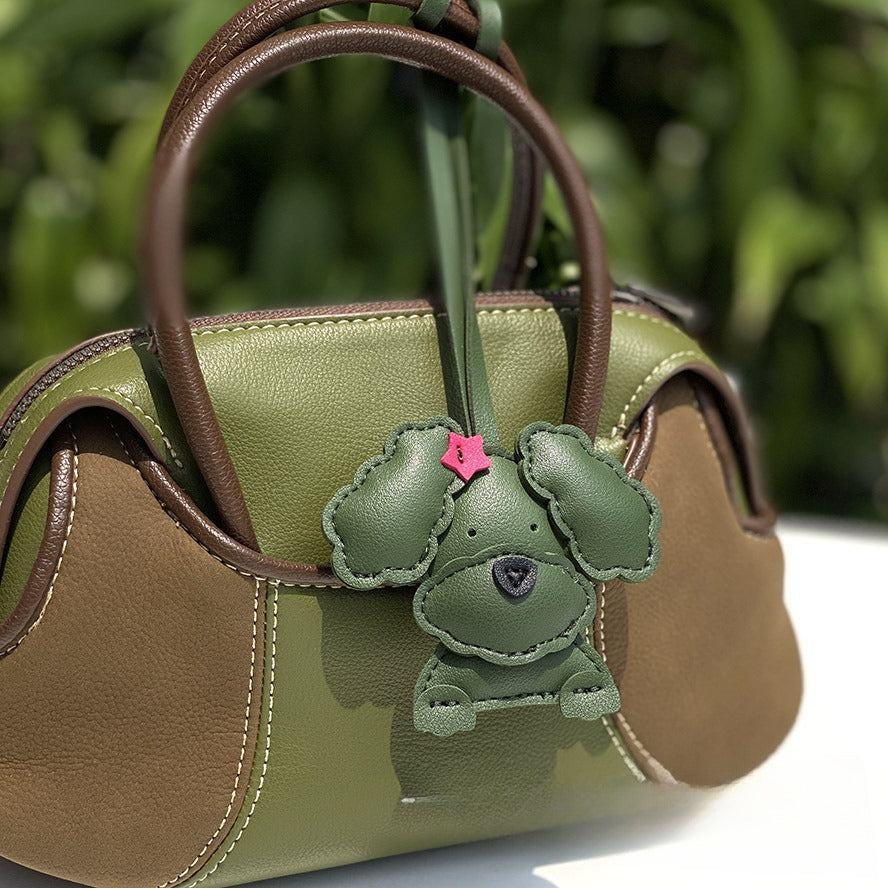 Curly Dog Keychain, PU Leather Pendant Charm (Half-Handmade)