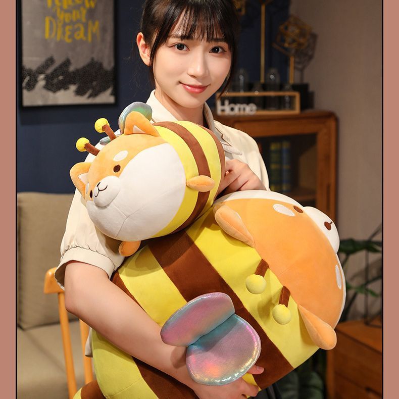 Buzz-Worthy Cuddle: Cute Bee Dog Doll Plush Toy ($\mathbf{40}$–$\mathbf{80\text{cm}}$) with PP Cotton Filling.