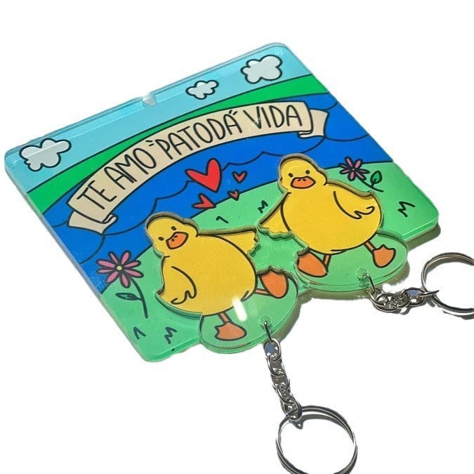 Quirky Duo: Creative Funny Couple Duck Keychain (Pastoral Style).
