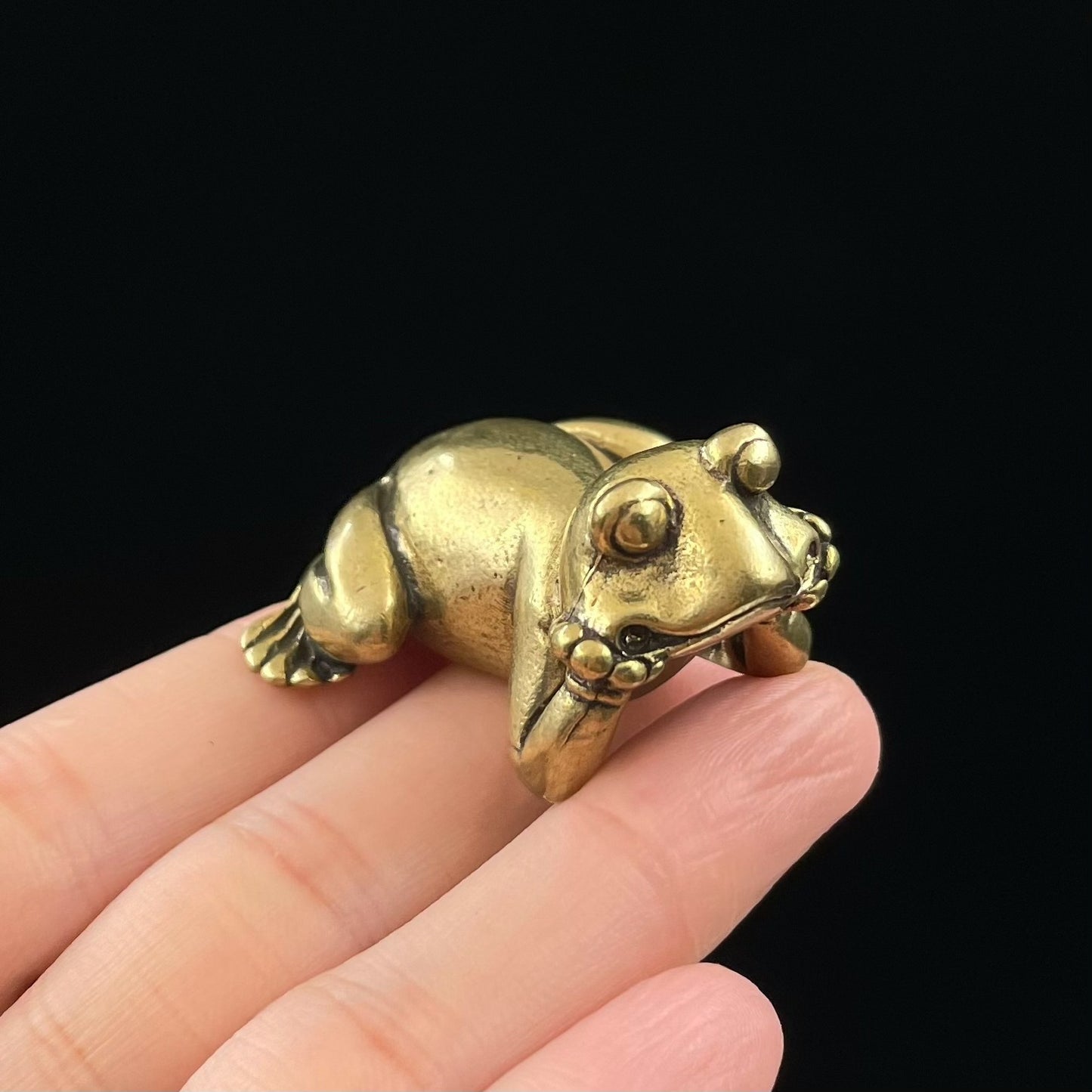 Zen Focus: Solid Brass Meditation Frog Ornament for Desktop and Pastoral Decor.