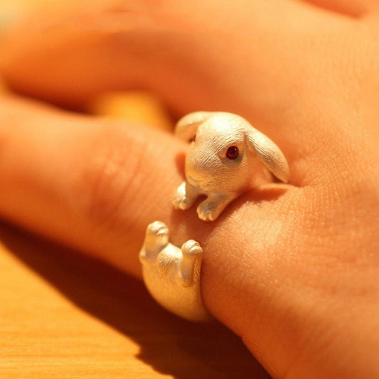Three-Dimensional Bunny Ring, Women’s Cute Alloy Cartoon Rabbit Ring (Adjustable)