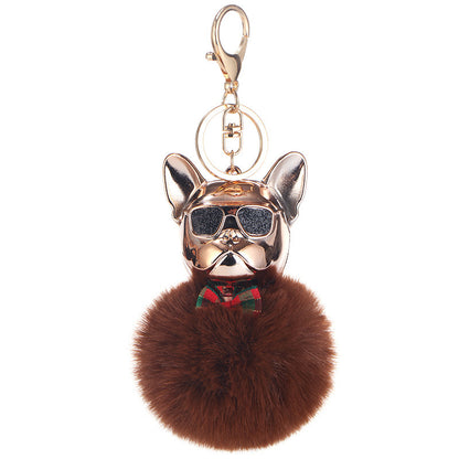 French Fighting Dog Car Ornament, Cute Dog Keychain Hair Ball Bag Pendant