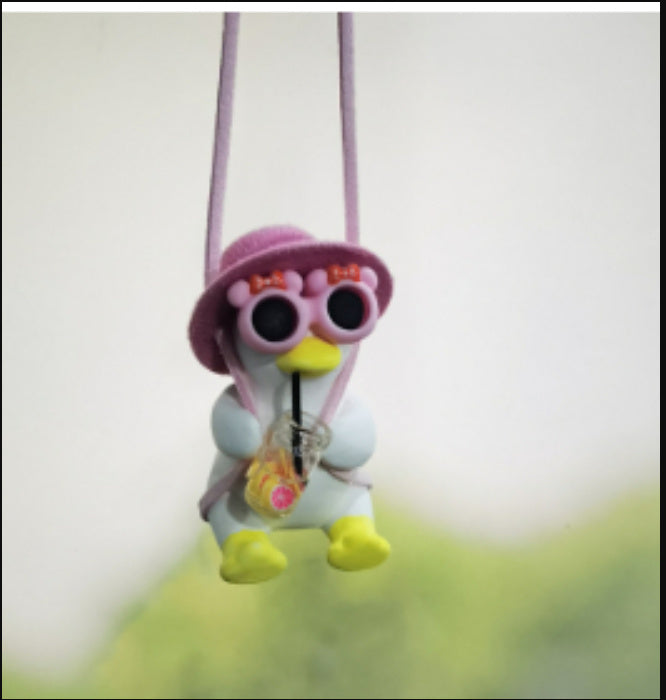 Charming Ride: Cute Anime Little Duck Swing Rearview Mirror Ornament (Resin, Multiple Styles).
