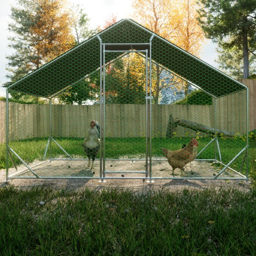 Large Metal Chicken Coop – Walk-In Hen Run with Galvanized Wire, Waterproof & UV-Resistant Cover for Chickens, Ducks, Rabbits, and Outdoor Pets