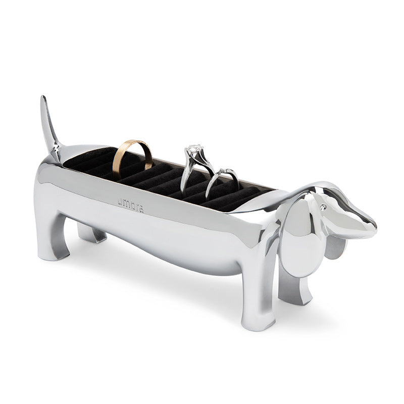 Sausage Dog Ring Storage Stand, Chrome Zinc Alloy Jewelry Display Holder