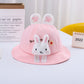 Cute Cartoon Bunny Cotton Wide-Brimmed Pot Hat, Soft Dome Cap for Kids
