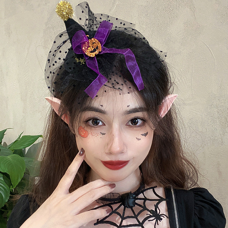 Spooky Chic: Halloween Duck Bill Hair Clip Ornaments (Lace, Pumpkin, Bat Hat Styles).