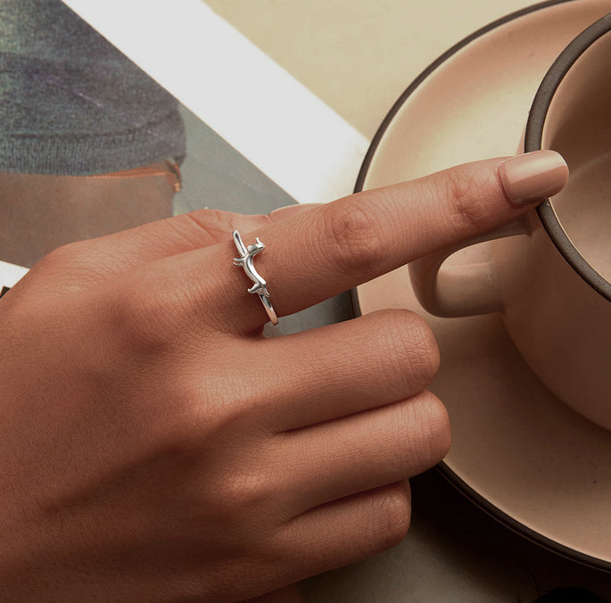 Women’s Cute Sausage Dog Open Ring, S925 Sterling Silver Adjustable Animal Ring