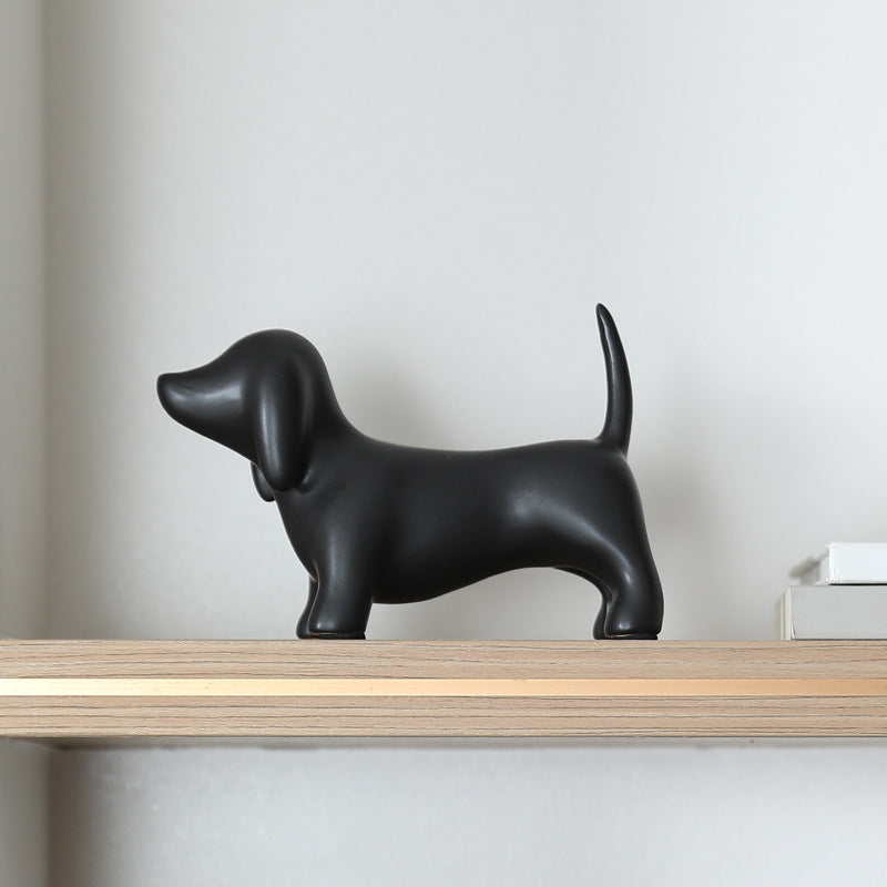 Minimalist Ceramic Dog Ornament, Modern Black, White & Metallic INS-Style Home Decor (Large & Small Sizes)