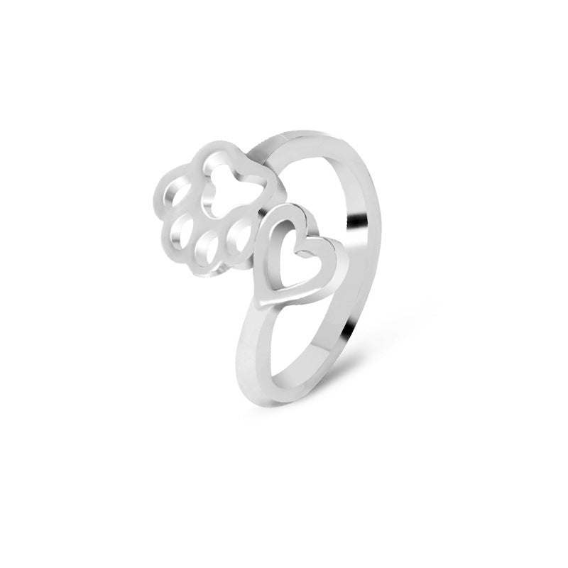 Simple Love Dog Paw Ring, Adjustable Alloy Pet-Themed Jewelry in Gold & Silver