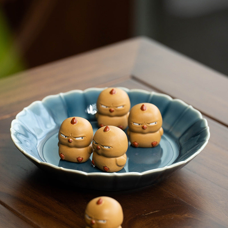 Tea Time Charm: Yixing Purple Sand Tea Pet Ornament (Cute Yellow Chicken).