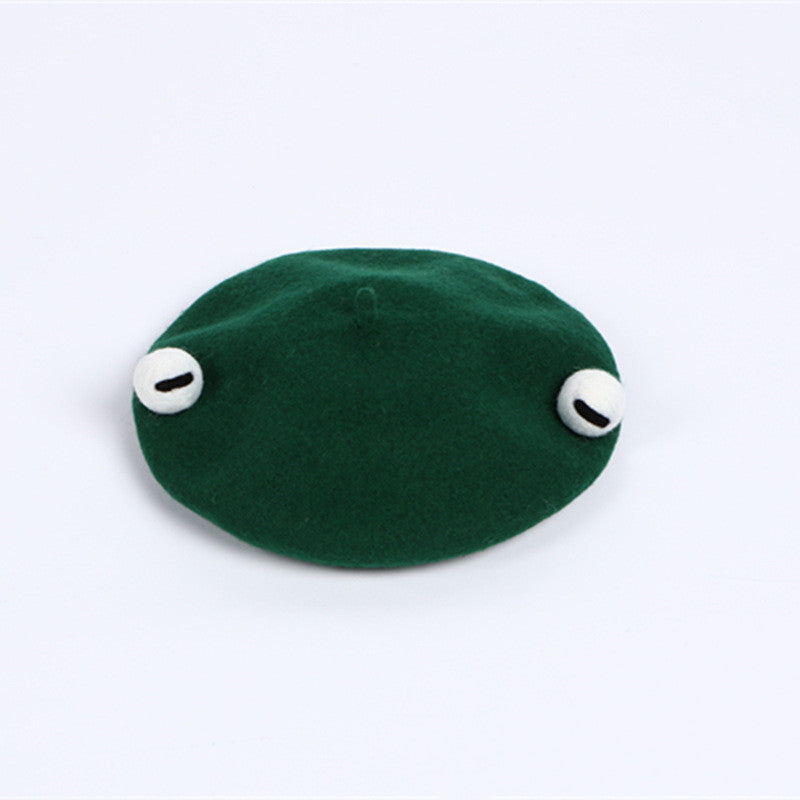 Handmade Whimsy: Wool Felt Cute Funny Frog Beret (Unisex, Adult & Child Sizes).