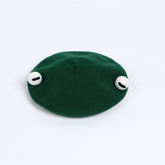 Handmade Whimsy: Wool Felt Cute Funny Frog Beret (Unisex, Adult & Child Sizes).